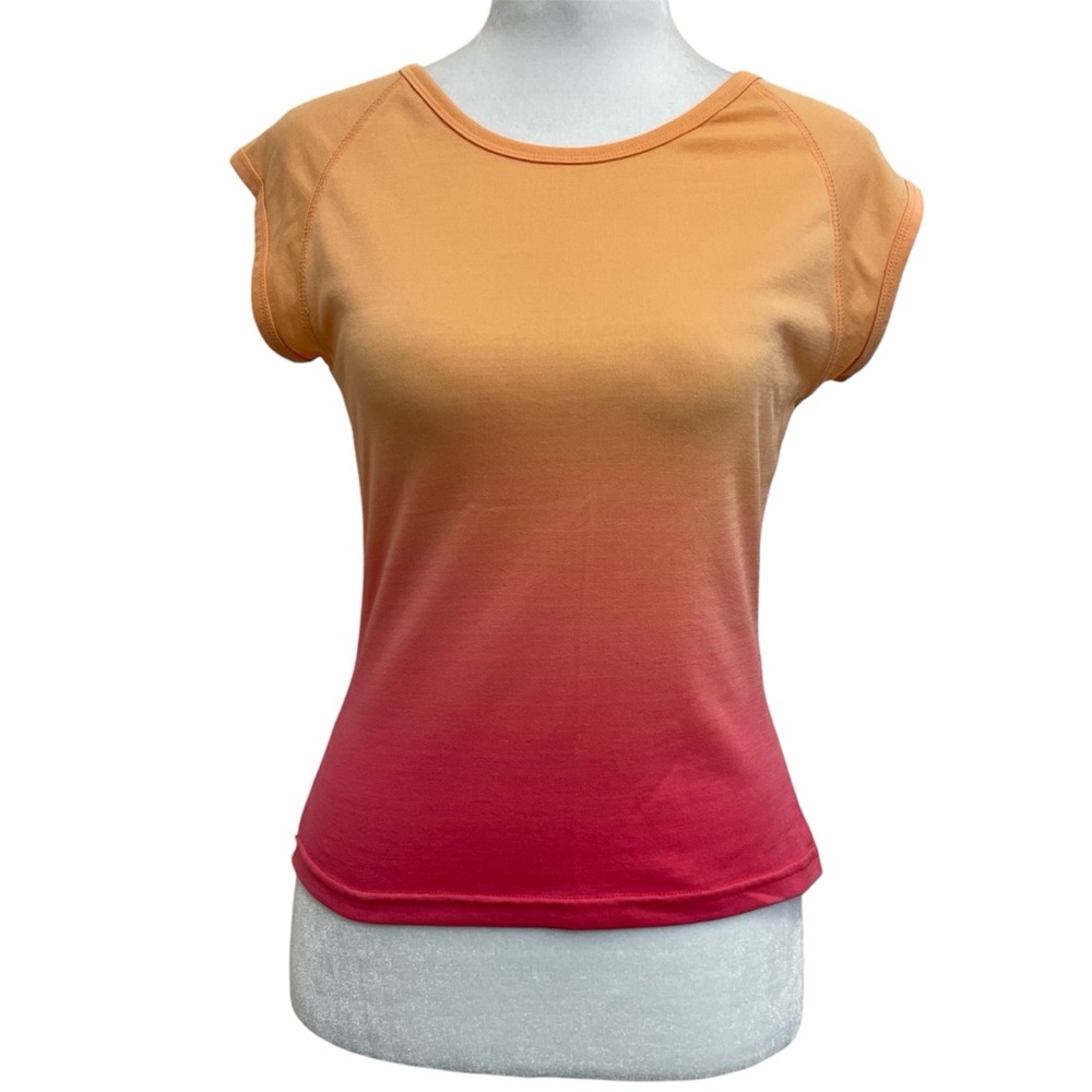 Energie Vintage 90s Orange Pink Sherbet Sunrise Ombré Baby Tee Shirt size Medium